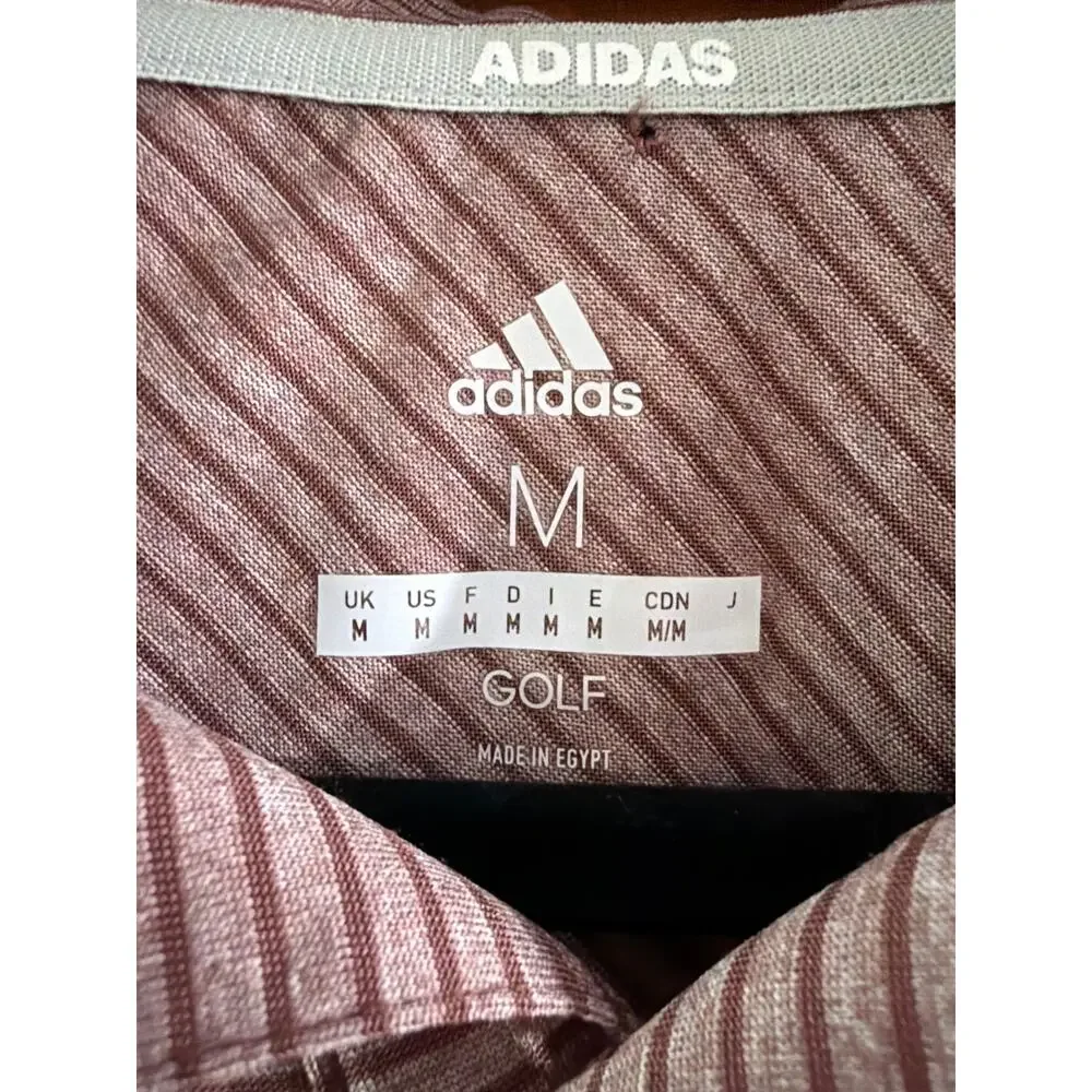 Adidas Golf Men's Quiet Crimson Red Feeder Striped Polo Shirt Size Medium M New